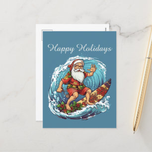 Cartão Postal De Festividades Papais noeis de surfe de Natal festivo adicionam t