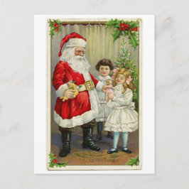 Cartão Postal De Festividades Papais noeis de Vintage entregando presentes