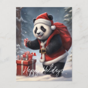 Cartão Postal De Festividades Papais noeis do Urso Panda