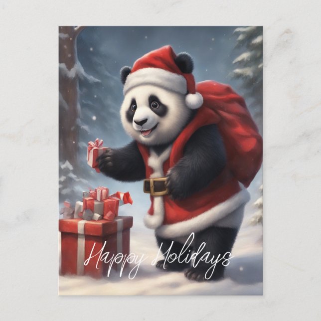 Cartão Postal De Festividades Papais noeis do Urso Panda (Frente)