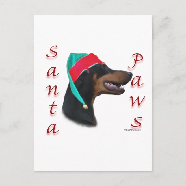 Cartão Postal De Festividades Papais noeis Doberman Pinscher (preto) (Frente)