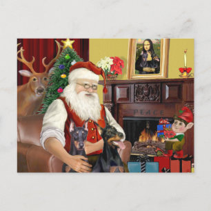 Cartão Postal De Festividades Papais noeis Dois Dobermans