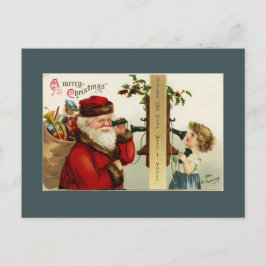 Cartão Postal De Festividades Papais noeis e Menina Vintage no Cartão-Postal Tel