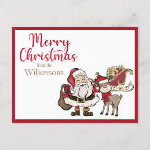 Cartão Postal De Festividades Papais noeis e nome personalizado do Rudolph Natal