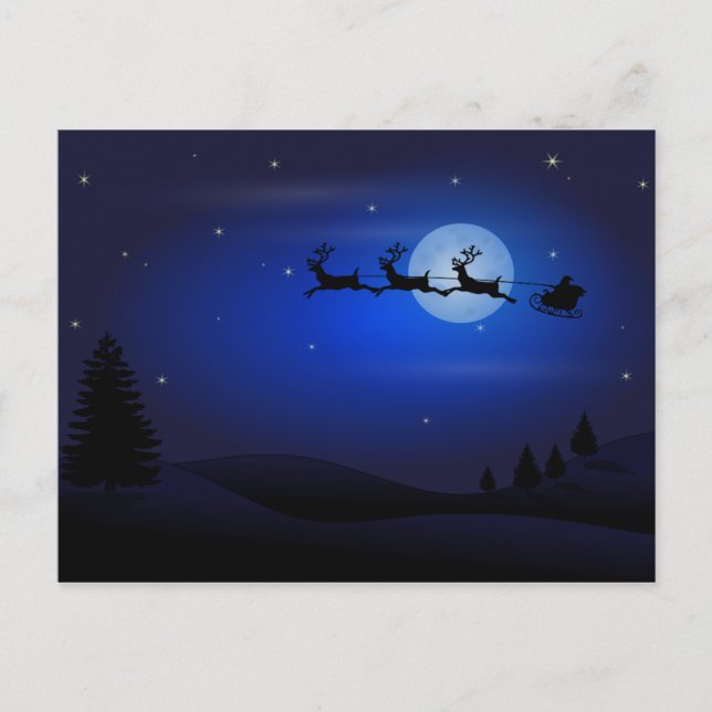 Cartão Postal De Festividades Papais noeis e Reindeer Silhouette contra Lua Chei (Frente)
