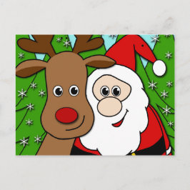 Cartão Postal De Festividades Papais noeis e Rudolph selfie