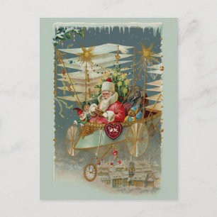 Cartão Postal De Festividades Papais noeis e seu cartão-postal de máquina voador