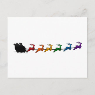 Cartão Postal De Festividades Papais noeis e Sleigh com Reinador Arco-Íris LGBTQ