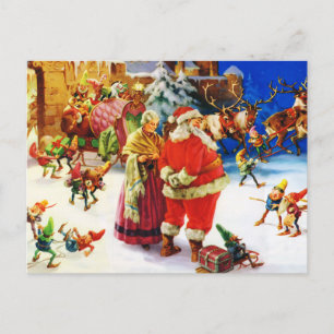 Cartão Postal De Festividades Papais noeis e Sra. Claus na véspera de Natal do P