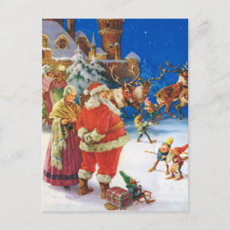 Cartão Postal De Festividades Papais noeis e Sra. Claus no Polo Norte