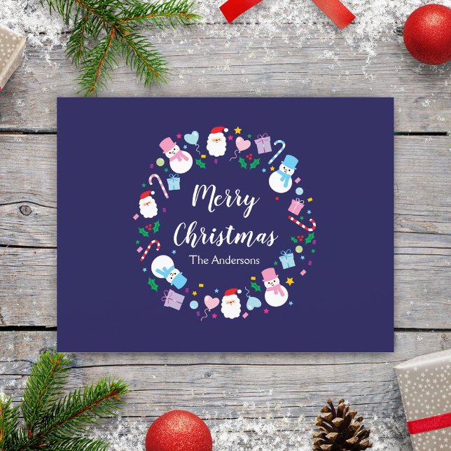 Cartão Postal De Festividades Papais noeis elegantes Snowman Candy Cane Wreath d (Criador carregado)