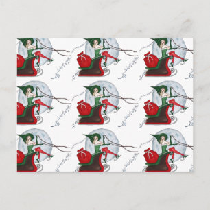 Cartão Postal De Festividades Papais noeis Elf e Sleigh