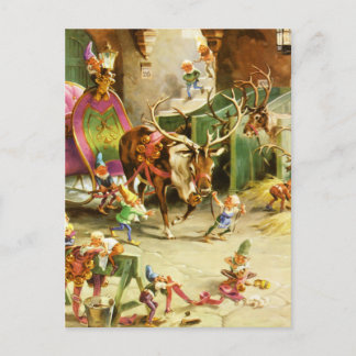 Cartão Postal De Festividades Papais noeis Elves & Reindeer no Polo Norte