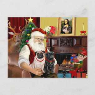 Cartão Postal De Festividades Papais noeis Em Casa - Pugs 2,2F,1blk)