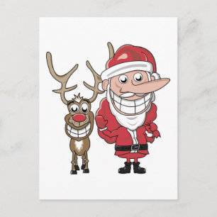 Cartão Postal De Festividades Papais noeis Engraçados e Rudolph