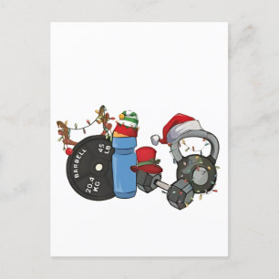 Cartão Postal De Festividades Papais noeis Engraçados Sentindo Dumbbeldes Envolv