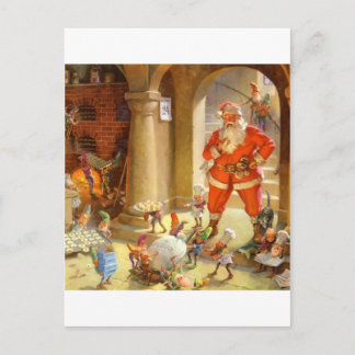 Cartão Postal De Festividades Papais noeis Entram Com Os Elfos De Cookie Baking