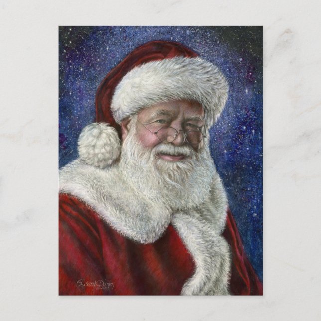 Cartão Postal De Festividades Papais noeis entre as Estrelas (Frente)