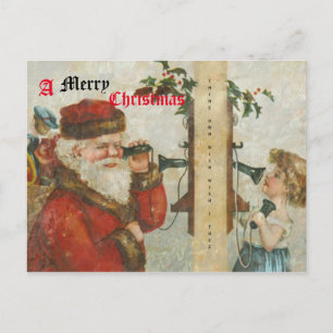 Cartão Postal De Festividades Papais noeis Falando Ao Telefone