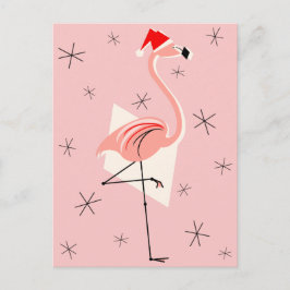 Cartão Postal De Festividades Papais noeis Flamingo retrato rosa