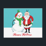 Cartão Postal De Festividades Papais noeis Foto de Snowman<br><div class="desc">Todo mundo sorria! É o Papai Noel e seu boneco de neve de Natal favorito posando para uma foto de feriado. Peguem esse par de xmas gelado puxando seus ouvidos coelhinhos viciando em t-shirts,  presentes e muito mais.</div>