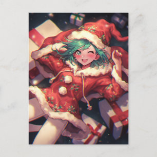Cartão Postal De Festividades Papais noeis incríveis e animados Menina e Present