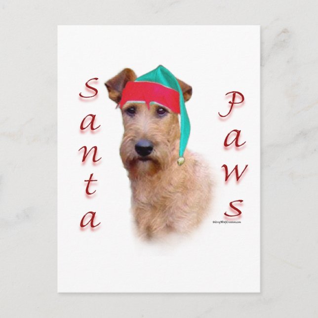 Cartão Postal De Festividades Papais noeis irlandeses Terrier Paws (Frente)