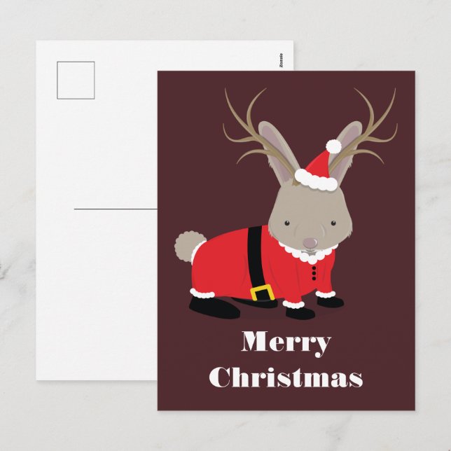 Cartão Postal De Festividades Papais noeis Jackalope Natal (Frente/Verso)