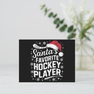Cartão Postal De Festividades Papais noeis Jogador de Hóquei Favorito no Natal d