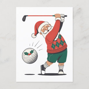 Cartão Postal De Festividades Papais noeis Jogando Golfe Jogador de Natal Golfe