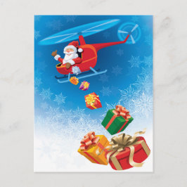 Cartão Postal De Festividades Papais noeis jogando presentes do Helicóptero Engr