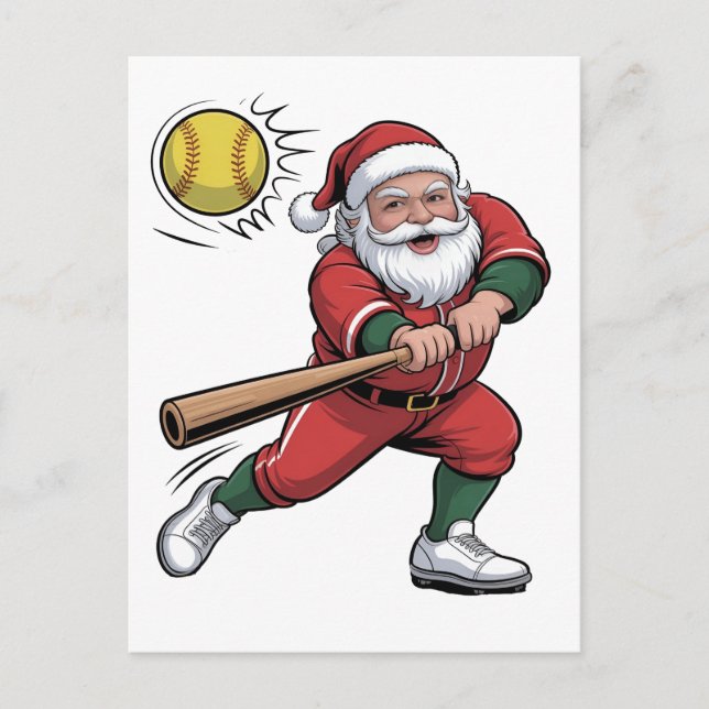 Cartão Postal De Festividades Papais noeis Jogando Softball no Natal (Frente)