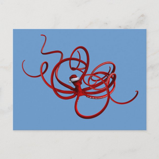 Cartão Postal De Festividades Papais noeis Kraken (Frente)