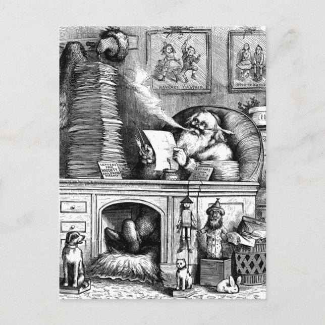 Cartão Postal De Festividades Papais noeis Lendo o Email (Frente)