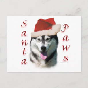Cartão Postal De Festividades Papais noeis Malamute do Alasca
