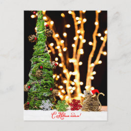 Cartão Postal De Festividades Papais noeis Mouse e árvore de Natal
