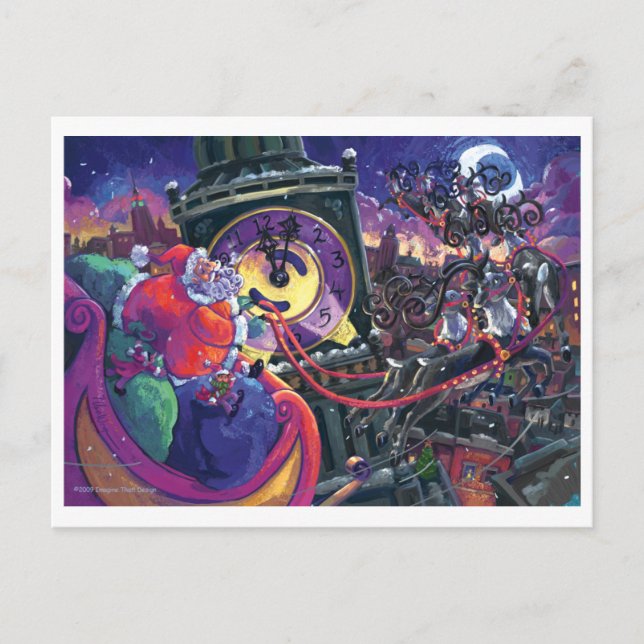 Cartão Postal De Festividades Papais noeis na cidade (Frente)