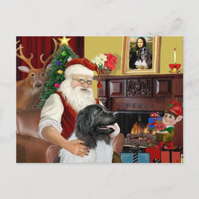 Cartão Postal De Festividades Papais noeis Newfie Landseer (Frente)