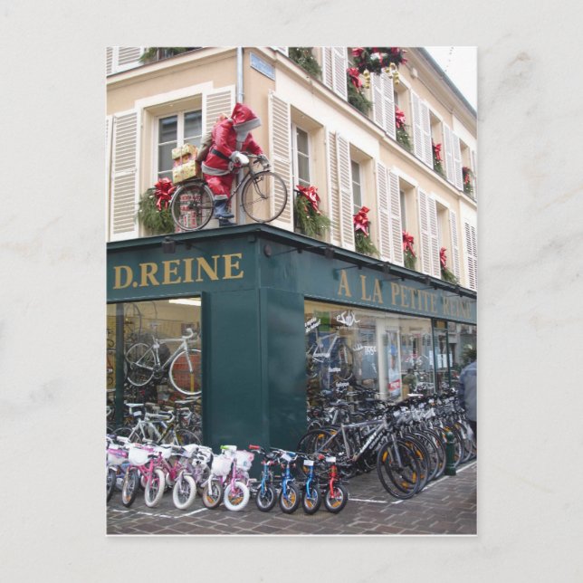 Cartão Postal De Festividades Papais noeis no Cartão de Natal de Bike (Frente)