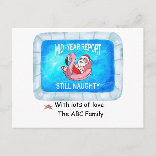 Cartão Postal De Festividades Papais noeis no Natal da piscina em julho (Frente)