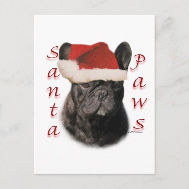 Cartão Postal De Festividades Papais noeis para Bulldog Francês (preto) (Frente)