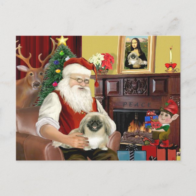 Cartão Postal De Festividades Papais noeis Pekingese (Frente)
