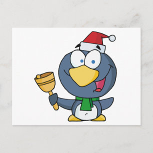 Cartão Postal De Festividades Papais noeis Pinguim com Jingle Bell