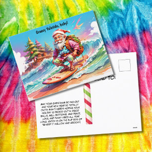 Cartão Postal De Festividades papais noeis psicodélicos surfando no oceano