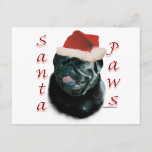 Cartão Postal De Festividades Papais noeis Pug (preto)