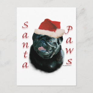 Cartão Postal De Festividades Papais noeis Pug (preto)