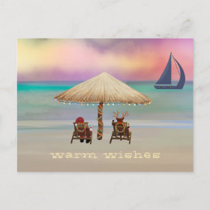 Cartão Postal De Festividades Papais noeis Reindeer Tropical Island Summer Holid