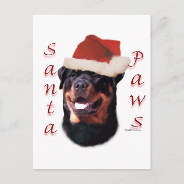 Cartão Postal De Festividades Papais noeis Rottweiler (Frente)
