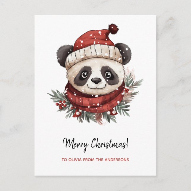 Cartão Postal De Festividades Papais noeis Rustic Panda Feliz Natal (Frente)