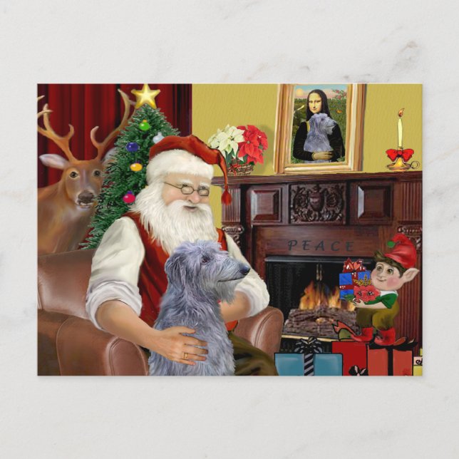 Cartão Postal De Festividades Papais noeis Scottsh Deerhound (Frente)